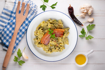 Trinxat De La Cerdanya. Typical Catalan recipe with white cabbage, potato and bacon.