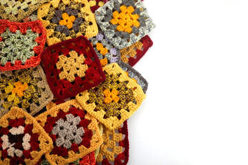 Granny squares. Colored wool knitting crocheting