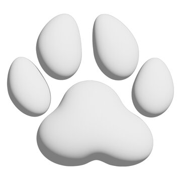 3d illustration: footprint or paw of dog or wolf in white tone