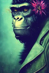 Porträt eines Punkaffen. Monkey-Rock-Musiker. Hipster-Affe mit Punkfrisur. 3D-Rendering © designprojects