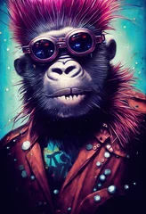 Porträt eines Punkaffen. Monkey-Rock-Musiker. Hipster-Affe mit Punkfrisur. 3D-Rendering © designprojects