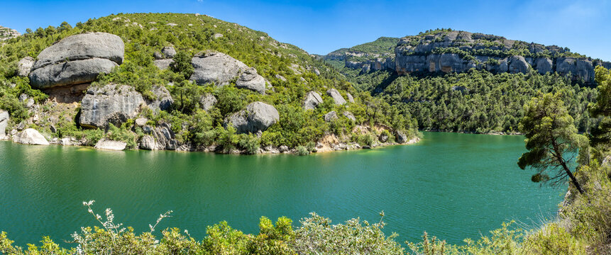 Margalef reservoir in Monsant nature park, Catalonia, spain