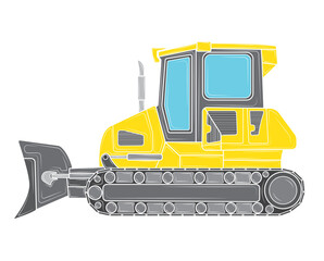 Bulldozer in isolate on a white background. Construction equipment. Vector illustration.