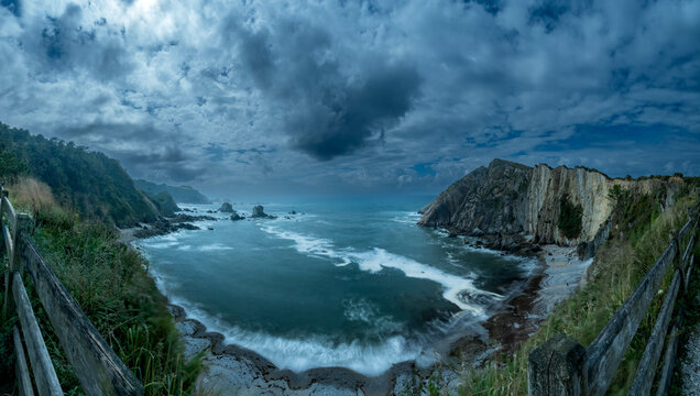 Vista Panoramica De La Playa Del Silencio, Cudillero, Asturias,España