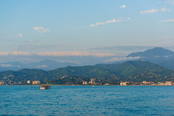 Amazing view of the Black Sea and distant hazy mountains