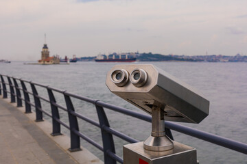 Fototapeta na wymiar Telescope for a panoramic view of the city of Istanbul