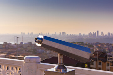 Fototapeta na wymiar Telescope for a panoramic view of the city of Istanbul