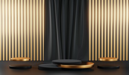 3D rendering of blank product background for cream cosmetics Modern black podium background