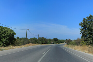 Highway wide road, transport and blue sky with clouds on a summer day