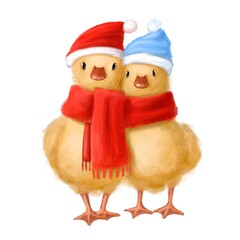 cute couple of dacklings in warm scarf autumn illustration