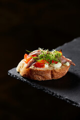 canape appetizer before meal, aperitif, restaurant concept - obrazy, fototapety, plakaty