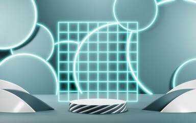 3D render of Podium background in blue tones for displaying cream products. cosmetics