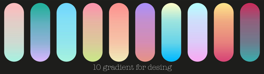 Vector set. 10 gradient stripes with bright colors. Collection of colorful gradient backgrounds. Perfect for graphic design.