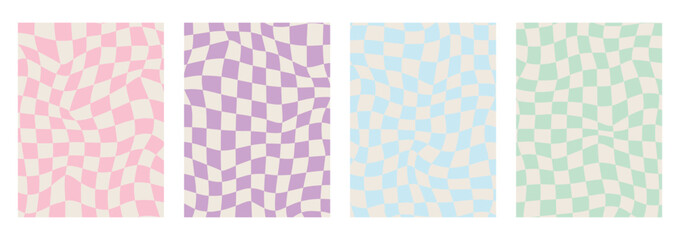 Vector set of bright posters. Modern square distorted background. Cool Y2k illustrations. Nostalgia for 2000 years. Suitable for posters, posters, home decor.