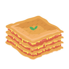 Hot Puff Pastry Lasagne with Meat and Cheese Baked in the Oven on White Background.