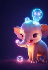 Adorable 3D animation baby elephant with a magical glow and background