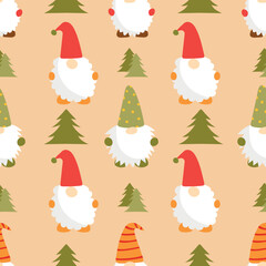 Cute Thanksgiving gnomes seamless pattern. Cute gnomes with a beard in the forest. For Thanksgiving greeting cards, fabric , textile and home décor
