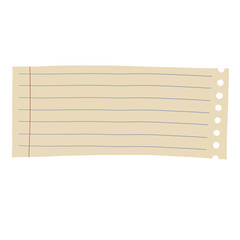 close up of a piece of lined note paper isolated on white background with clipping path. notepad paper (green read) with circle holes in cartoon hand drawn style.