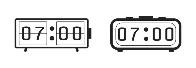 digital rectangular clock alarm icon isolated on white background, analog, time concept, rectangular clock sign, vintage, alarm design, morning symbol - obrazy, fototapety, plakaty