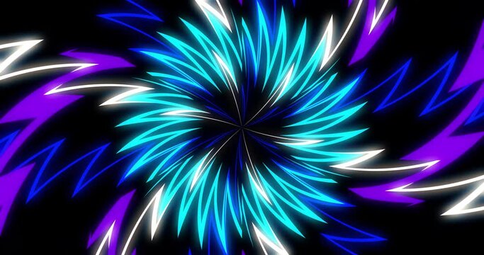 Light beams of purple, blue and white colors form a kaleidoscope. Animated background and club video. Endless Loop Loop.