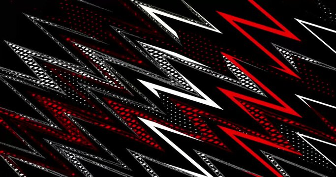 Rays of light in red and white shades move in zigzags. Animated background club video. Endless cycle. The loop.