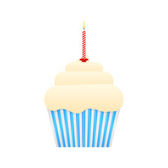 Chocolate cupcake with burning candle.  stock illustration.