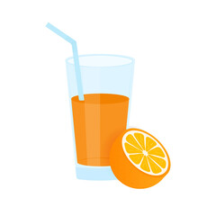 Icon of drink with fruit. Orange juice on white background.  stock illustration.