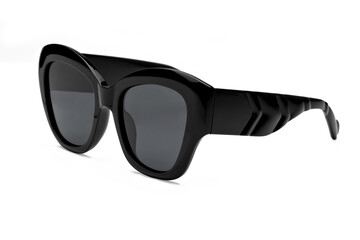 Side view photo of black colored polarized sunglasses for ecommerce isolated on white background