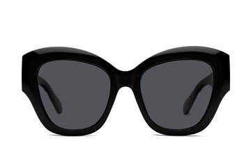 Front photo of black polarized sunglasses for ecommerce isolated on white background