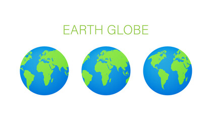 Set Earth globes isolated on white background. Flat planet Earth icon.  stock illustration.