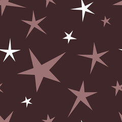 Seamless pattern of stars on a brown background, pastel colors minimalistic children's background