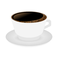 Hot coffee in a white cup and saucer.  stock illustration.