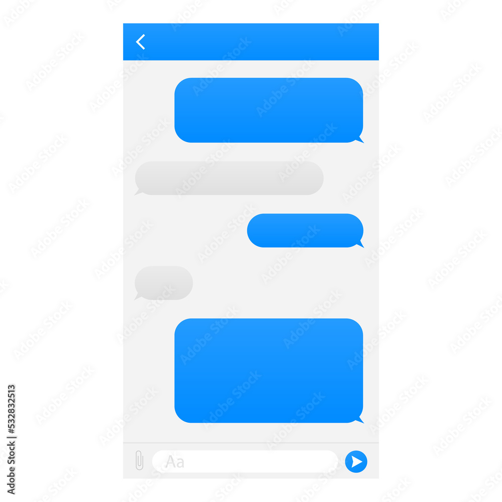 Sticker Chat Interface Application with Dialogue window. Clean Mobile UI Design Concept. Sms Messenger.  illustration.