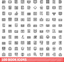 100 book icons set. Outline illustration of 100 book icons vector set isolated on white background
