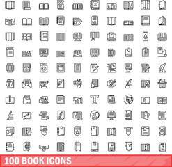 Fototapeta na wymiar 100 book icons set. Outline illustration of 100 book icons vector set isolated on white background