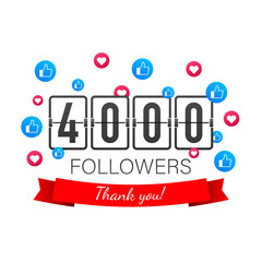 4000 followers, Thank You, social sites post. Thank you followers congratulation card.  stock illustration
