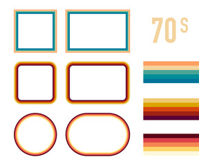 1970s Style Museum Picture Frames  Set. Trendy 1970s, Old Fashioned Artistic Decorative Borders.  illustration.
