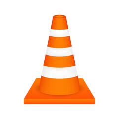 Orange highway traffic cone with white stripes.  illustration.