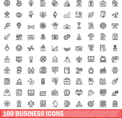 100 business icons set. Outline illustration of 100 business icons vector set isolated on white background