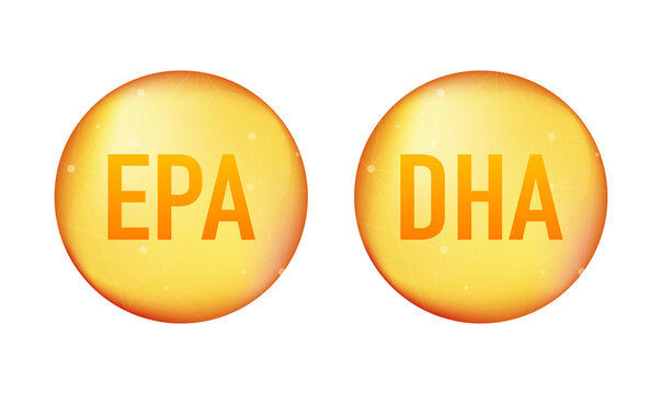 EPA, DHA  Drops Set. Omega Three. Organic Vitamin.  illustration.