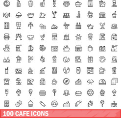 100 cafe icons set. Outline illustration of 100 cafe icons vector set isolated on white background