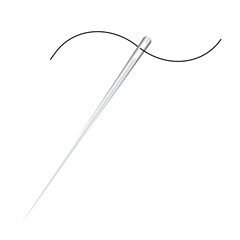The thread in the needle . Silhouette of a thread in a needle hole.  stock illustration.