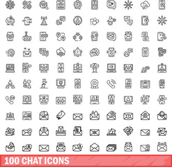 100 chat icons set. Outline illustration of 100 chat icons vector set isolated on white background