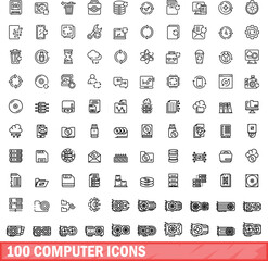 100 computer icons set. Outline illustration of 100 computer icons vector set isolated on white background