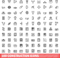 100 construction icons set. Outline illustration of 100 construction icons vector set isolated on white background