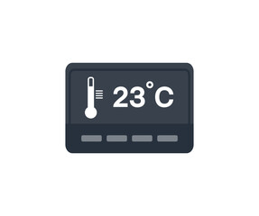 Home heating, house climate control logo design. House automation domotics, connected thermostat with app icons showing temperature and heat cool adjustment vector design and illustration.