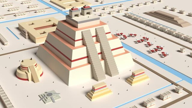 Mexico tenochtitlan pyramid aztec 3d representation (templo mayor), can be used to represent a pre columbian mesoamerican culture,  archaeology, lost city 