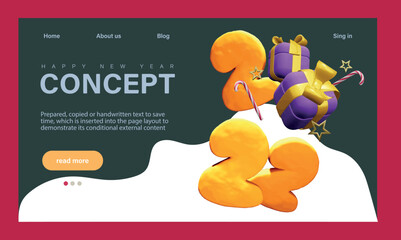 Winter Season Holidays, Corporate Party Event Celebration Landing Page Template. Tiny Characters Celebrate New Year at Huge 2022 Number Dancing, Drinking Champagne. Vector illustration