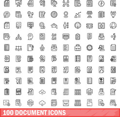 Fototapeta na wymiar 100 document icons set. Outline illustration of 100 document icons vector set isolated on white background