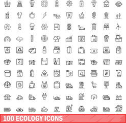 100 ecology icons set. Outline illustration of 100 ecology icons vector set isolated on white background